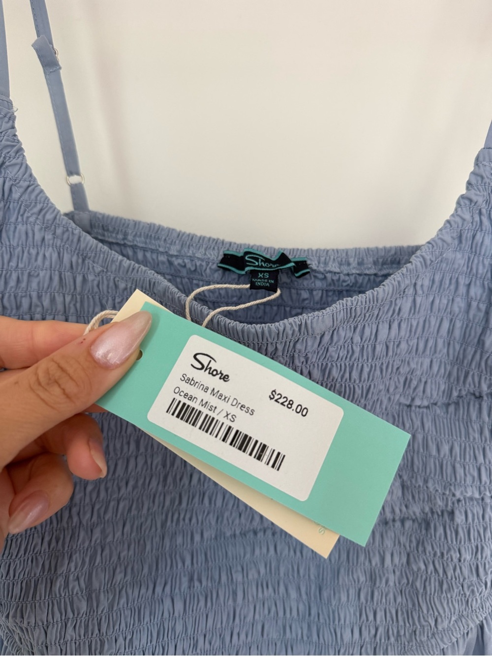 Strapless Smocked Bodice Midi Dress in Dusty Blue - Picture 4 of 6